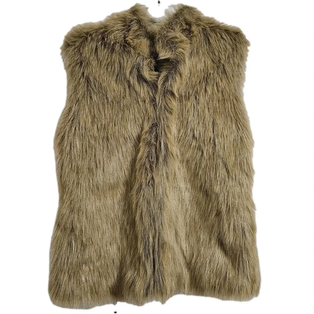 INC International‎ Concepts Vest Womens Sm Brown Faux Fur Open Front Sleeveless